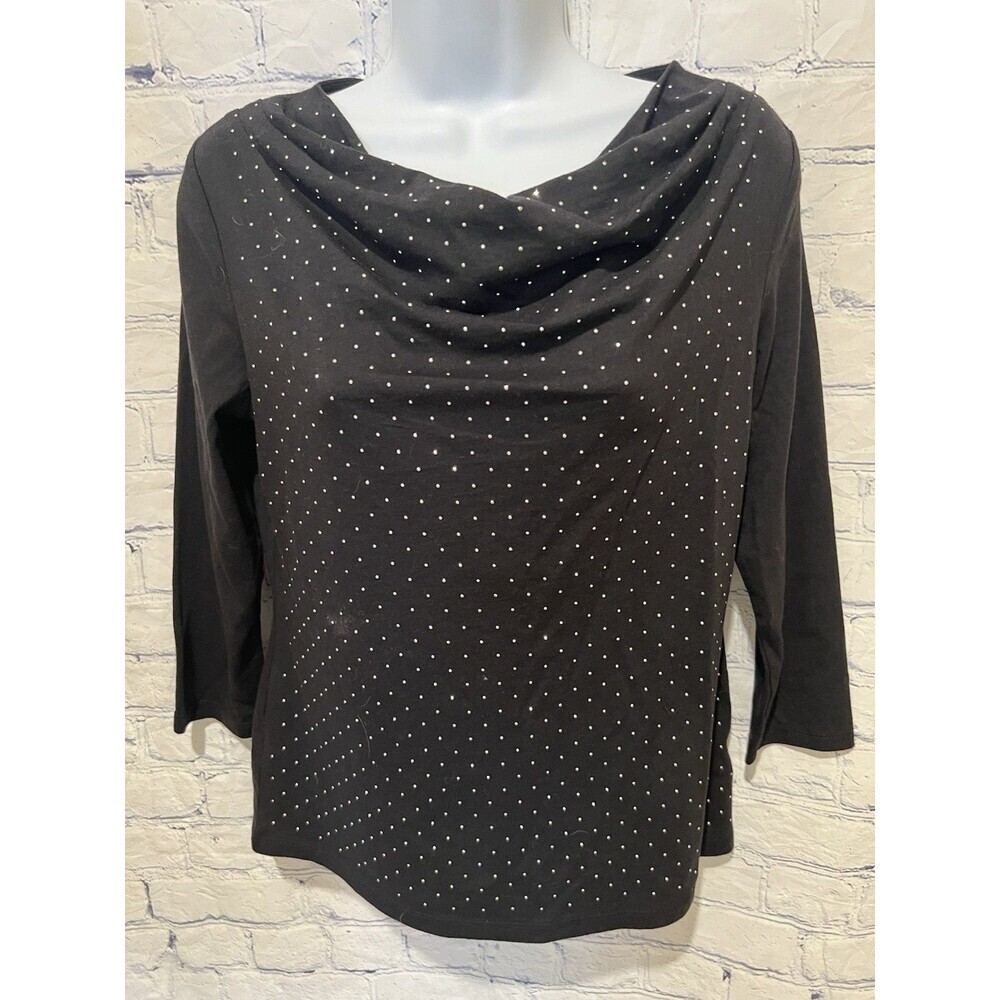 Talbots Black Studded Shirt Tunic 3/4 Sleeves Small Petite